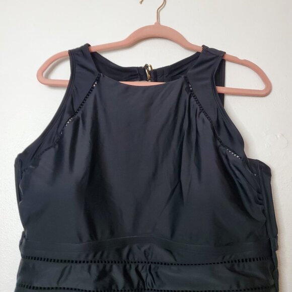 WOMEN’S HIGH NECK MEDIUM COVERAGE ONE PIECE SWIMSUIT SHADE & SHORE BLACK 20 - Picture 7 of 13